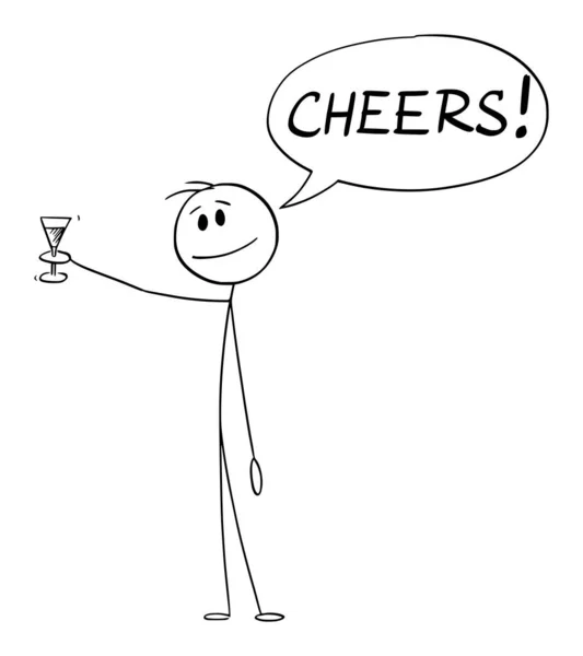 Person Holding Wine Glass Saying Cheers Vector Cartoon Stick Figure — Stock Vector
