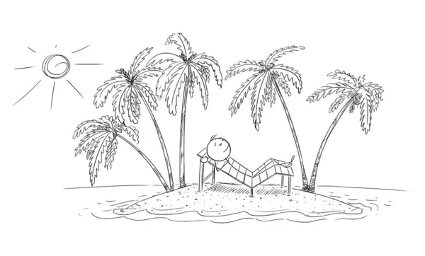 Person Enjoying Vacation Alone Tropical Island Vector Cartoon Stick Figure — Stock Vector
