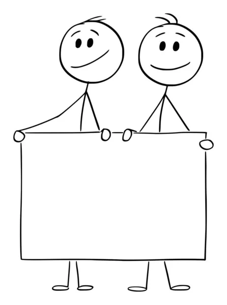 Zwei Personen Oder Geschäftsleute Mit Leeren Schildern Vektor Cartoon Strichmännchen — Stockvektor