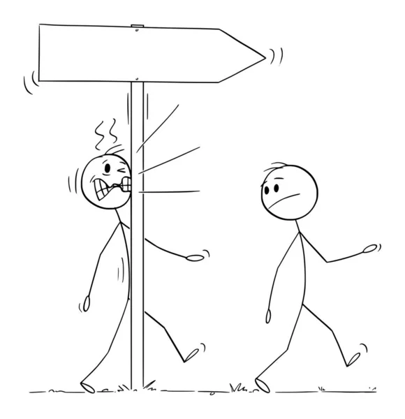 Caminhando Pessoa Homem Negócios Bateu Sinal Figura Vetor Cartoon Stick — Vetor de Stock