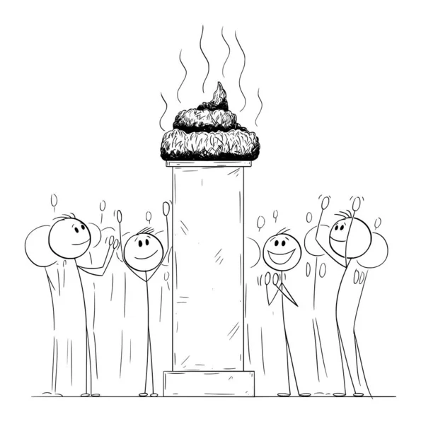 Crowd Celebrating Applauding Shit Crap Turd Pedestal Vector Cartoon Stick — Image vectorielle