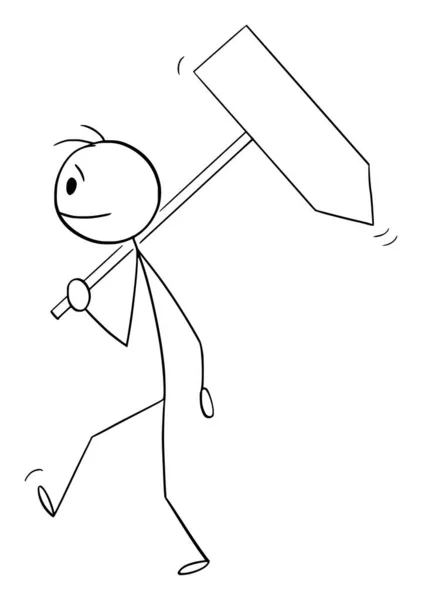 ビジネスマン又は矢印を保持し 逆方向に歩く者 ベクトル漫画スティック図又はキャラクターイラスト — ストックベクタ