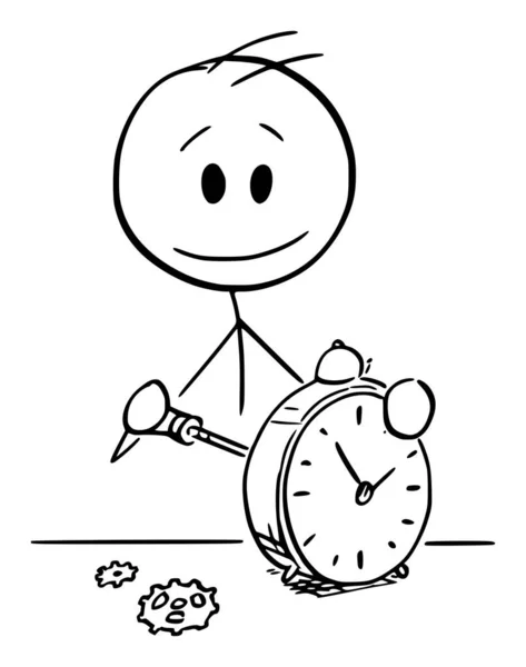 Watchmaker Clockmaker Repairing Alarm Clock Vector Cartoon Stick Figure Character — Stock Vector