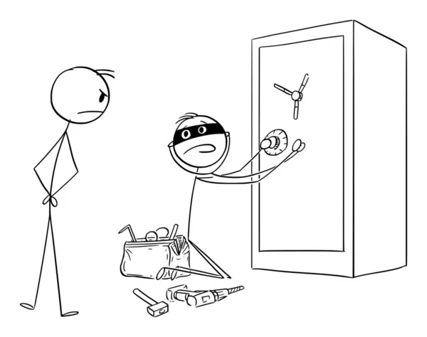 Diefstal Inbraak Veiligheidskluis Vector Cartoon Stick Figuur Karakter Illustratie — Stockvector