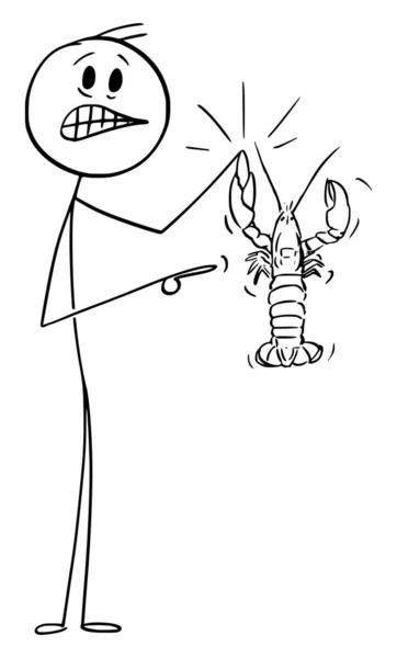 Seseorang Memegang Lobster Vektor Tokoh Kartun Atau Ilustrasi Karakter - Stok Vektor