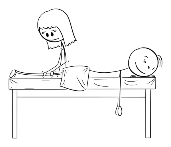 Masseur Doet Been Massage Therapie Vector Cartoon Stick Figuur Karakter — Stockvector