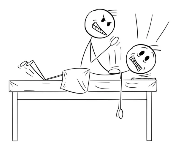 Masseur Bei Schmerzhafter Rückenmassage Vektor Cartoon Strichmännchen Oder Charakterdarstellung — Stockvektor