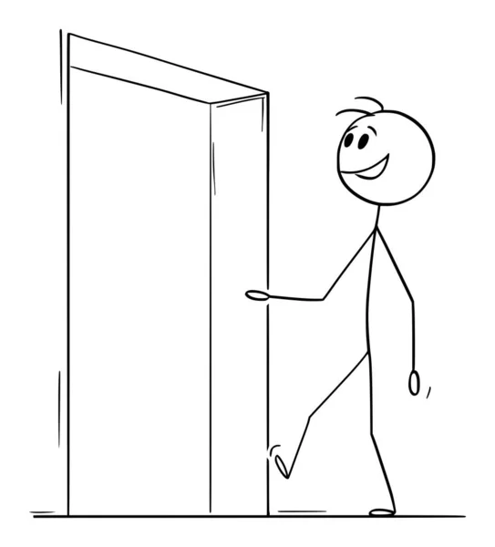 Sourire Heureux Personne Quittant Entrant Dans Bâtiment Passant Par Porte — Image vectorielle