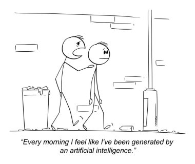 Duygulardan ve yapay zekadan ya da yapay zekadan, vektör gag çizgi film çöp figüründen ya da karakter çiziminden bahsediyorum..