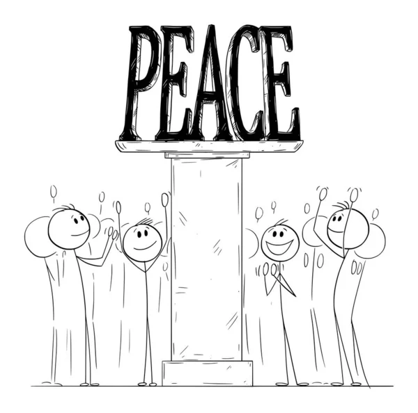 Πλήθος Γιορτάζει Άγαλμα Της Ειρήνης Διάνυσμα Κινούμενο Σχέδιο Ραβδί Εικονογράφηση — Διανυσματικό Αρχείο