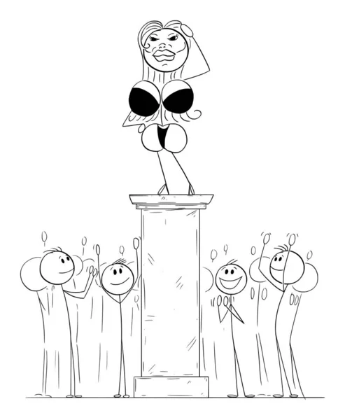 Натовп Святкування Або Оплески Жіночого Тіла Знаменитості Векторна Мультиплікаційна Паличка — стоковий вектор
