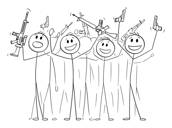 銃を保持する積極的な危険な武装群衆 ベクトル漫画スティック図や文字のイラスト — ストックベクタ
