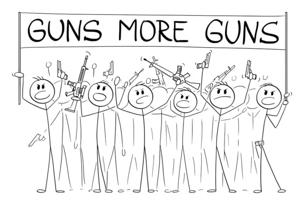 より多くの銃 ベクトル漫画の棒の図や文字のイラストのためのデモ銃を保持危険な武装群衆 — ストックベクタ