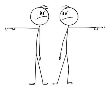 İki kızgın insan yönünü seçmek zorundadır, vektör çizgi karakter figürü ya da karakter çizimi.