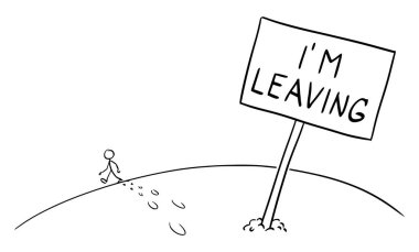 Unhappy dissatisfied person leaving and walking away, vector cartoon stick figure or character illustration. clipart