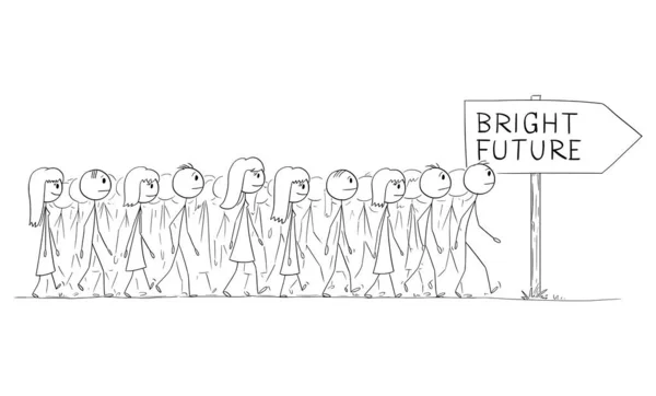 一群人或一群人一起走在一起寻找光明的未来 矢量卡通人物或人物插图 — 图库矢量图片
