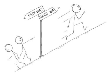 Kolay ya da zor yolu seç, vektör çizgi film çizgi karakteri figürü ya da karakter çizimi.