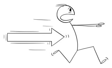 Ok kovalayan işadamı veya kişi, vektör çizgi film çizgi karakteri figürü veya karakter illüstrasyonu.