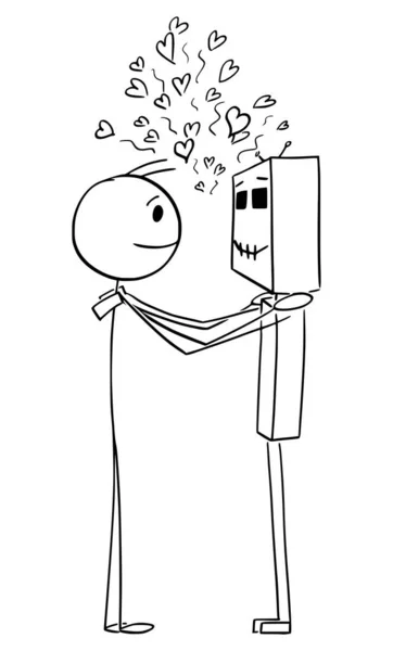 Abraços Robô Humano Homem Amizade Tecnologia Figura Vetor Cartoon Stick —  Vetores de Stock