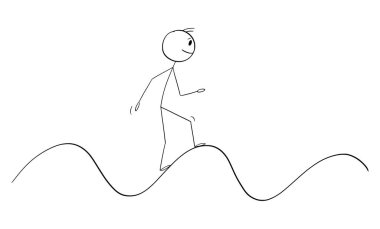 İş adamı ya da kişi dalga ya da grafik ya da grafik üzerinde yürüyor, vektör çizgi film çizgi karakteri figürü ya da karakter çizimi.