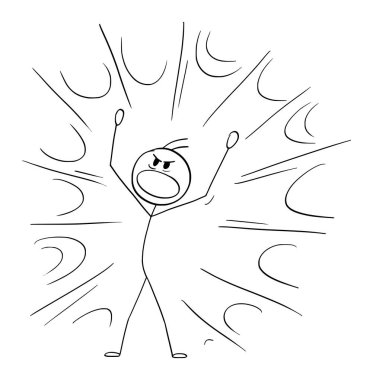 Öfkeli kişi öfke ya da hayal kırıklığı, vektör çizgi film çubuğu figürü ya da karakter çizimi gösterir.