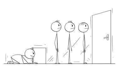 Engelleri aşmaya çalışan kişi, başarı için çabalayan kişi, vektör çizgi film çizgi karakteri figürü veya karakter çizimi.