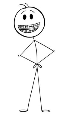Gülümseyen diş teli, çizgi film karakteri figürü ya da karakter çizimi olan kişi.