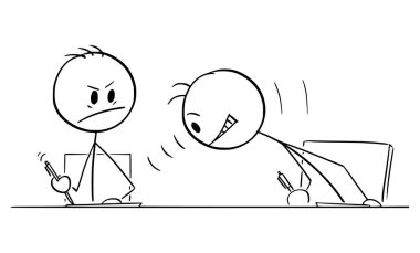 Sınav sırasında okulda kopya çekmek, yaratıcılık ve yenilik kavramı, vektör çizgi karakter figürü veya karakter çizimi.