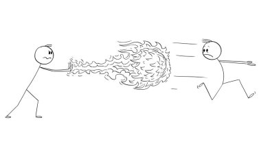 Sihirbaz ateş büyüsü ya da ateş topu büyüsü, vektör çizgi film çubuğu figürü ya da karakter çizimi yapar.