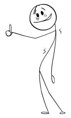 Gülümseyen sarhoş kişinin başparmak hareketi, vektör çizgi film çöp figürü veya karakter çizimi.