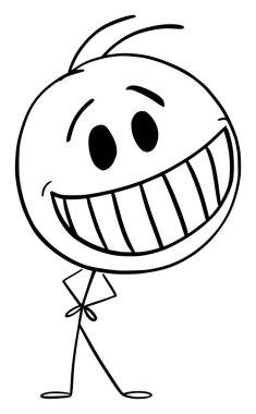 Büyük gülümseme, vektör çizgi film figürü veya karakter çizimi gösteren çılgın kişi.