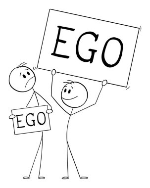 Küçük ya da büyük ego, vektör çizgi karakter figürü ya da karakter çizimi.