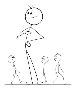 Ortalama insanlar, vektör çizgi film çubuğu figürü ya da karakter çizimi arasında duran büyük kişi ya da dev.