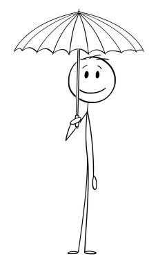 Şemsiyeli, çizgi film karakteri figürlü ya da karakter resimli mutlu gülen kişi.