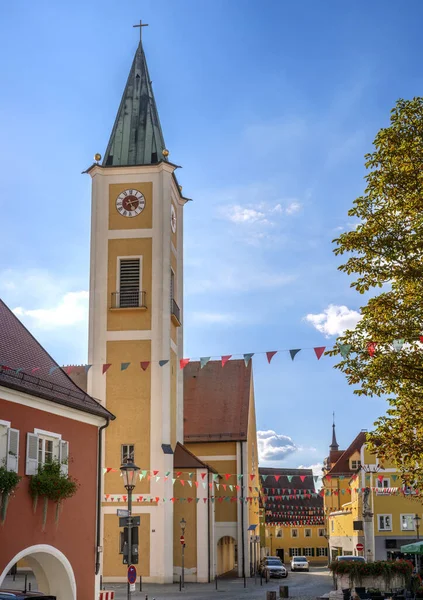 Историческая Церковь Города Майнбург Бавария Германия Районе Названием Халлертау — стоковое фото