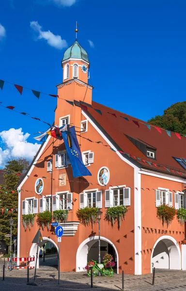 Historisch Stadhuis Van Stad Mainburg Beieren Duitsland Een Gebied Genaamd — Stockfoto