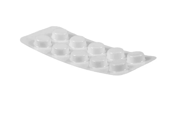 Fechar Embalagem Blister Isolado Com Comprimidos — Fotografia de Stock