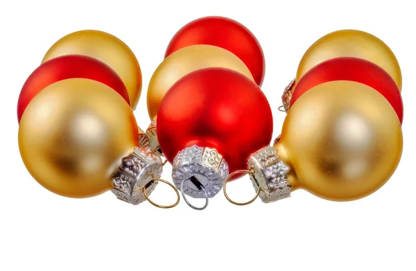 Detailní Záběr Osolené Červené Zlaté Vánoční Ozdoby — Stock fotografie