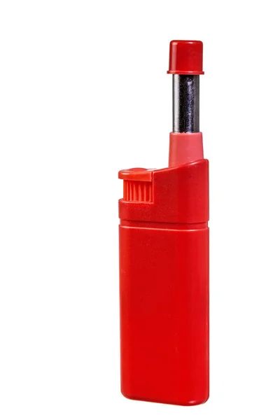 Nahaufnahme Eines Isolierten Langen Gasfeuerzeugs Mit Schutzkappe — Stockfoto