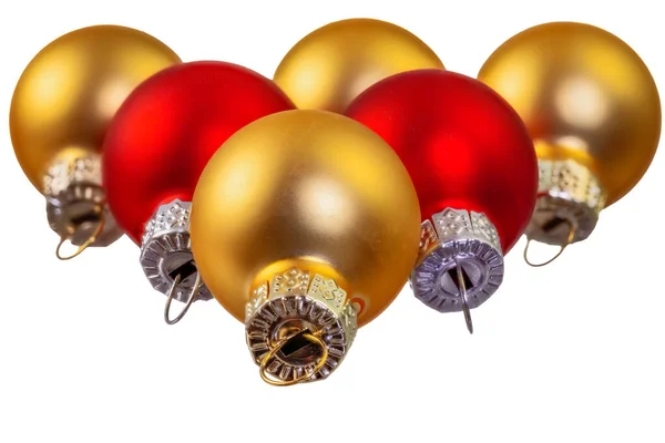 Closeup Ssolated Red Golden Christmas Ornaments — Stock Photo, Image