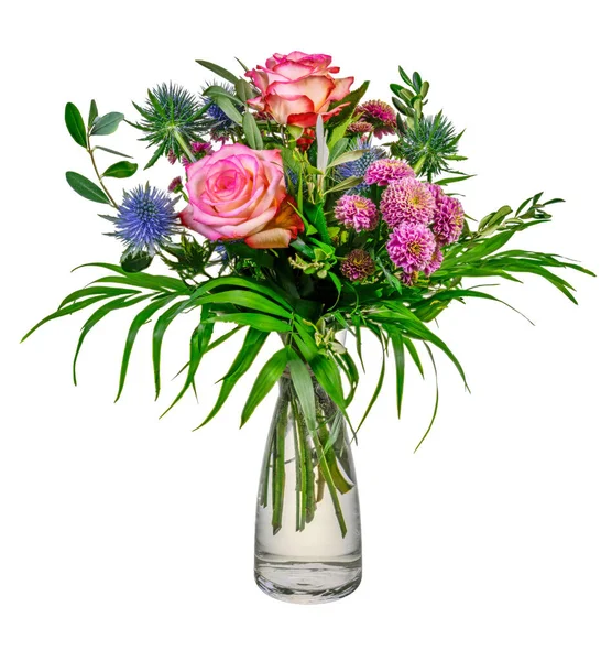 Nahaufnahme Eines Isolierten Blumenarrangements Einer Glasvase Stockbild