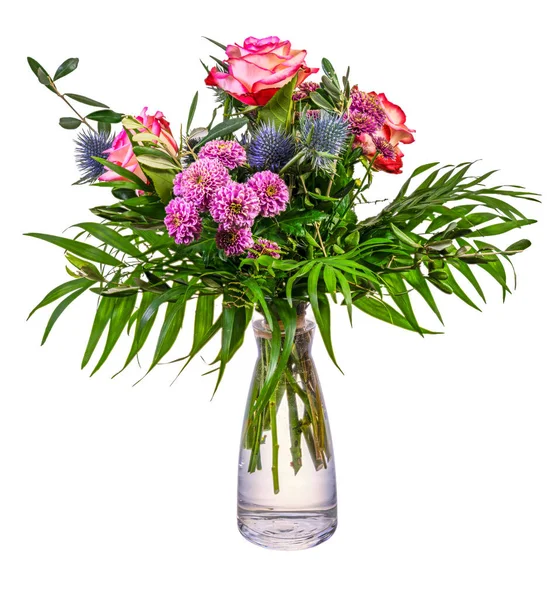 Closeup Isolated Flower Arrangement Glass Vase — Stock Photo, Image