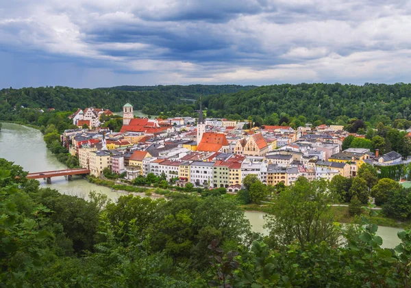 Widok Zabytkowe Stare Miasto Wasserburg Rzeki Inn Obraz Stockowy