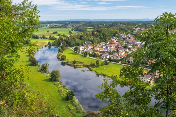 stock image Aerial view over the village of Kallmuenz in Bavria