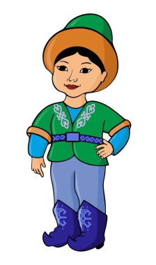 Ulusal giysili Kazak çocuk.