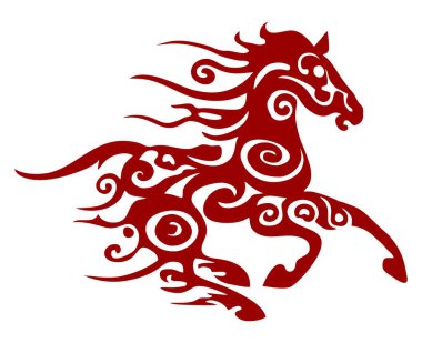 Beyaz üzerine kırmızı at. 2025