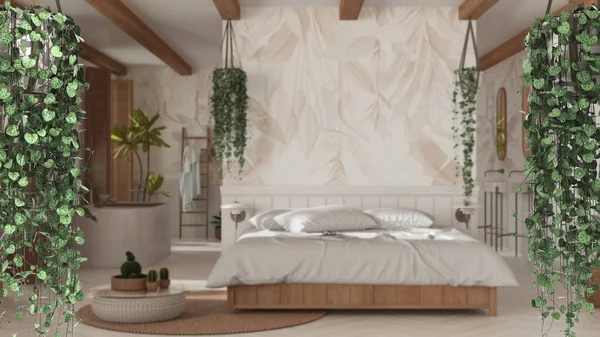 프레임 인테리어 디자인 지방의 욕실을 뒤덮고 나무에 매달려 페지아 — 스톡 사진