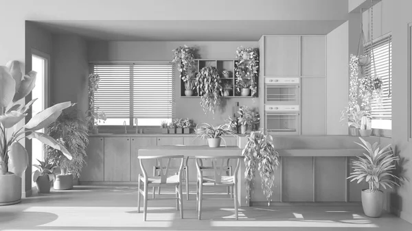 Projeto Branco Total Projecto Design Interiores Selva Urbana Cozinha Madeira — Fotografia de Stock