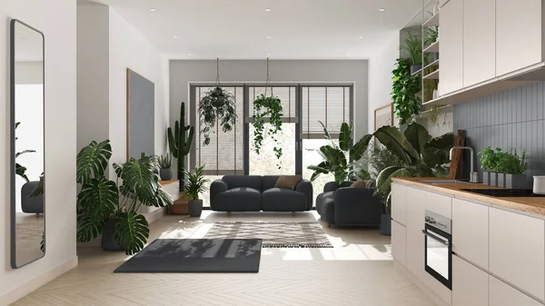 Amor Pelo Conceito Plantas Cozinha Sala Estar Design Interiores Tons — Fotografia de Stock
