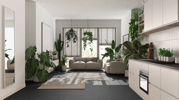 Amor Pelo Conceito Plantas Cozinha Sala Estar Design Interiores Tons — Fotografia de Stock